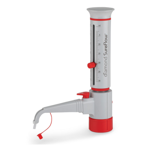 Bottle Top Dispenser, Diamond SureFlow, with Recirculation, 2.5 mL to 30.0 mL, 0.5 mL Increments, Globe Scientific, GBTD-R-30