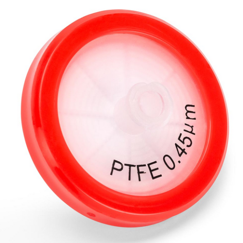 Syringe Filter, Polytetrafluoroethylene (PTFE) Hydrophilic Membrane, 0.45 Micrometers Porosity, 30 mm Diameter, Polypropylene (PP) Housing, Non-Sterile, Bulk Packed, 1000/CS, Globe Scientific, SF-PTFE-4530