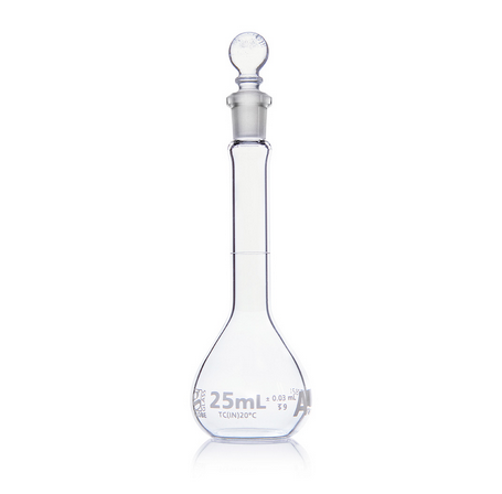 Flask, Volumetric, Globe Glass, 25 mL, CLASS A, TO CONTAIN (TC), ASTM E288, 12/CS, Globe Scientific, 8200025
