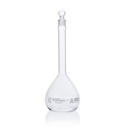 Flask, Volumetric, Globe Glass, 500 mL, CLASS A, TO CONTAIN (TC), ASTM E288, 12/CS, Globe Scientific, 8200500