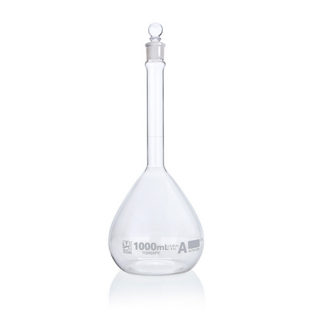 Flask, Volumetric, Globe Glass, 1000 mL, CLASS A, TO CONTAIN (TC), ASTM E288, 6/CS, Globe Scientific, 8201000