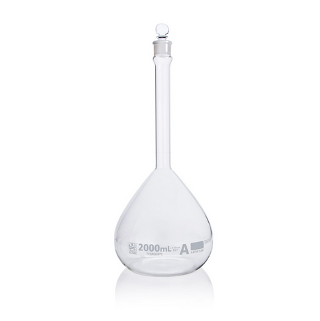 Flask, Volumetric, Globe Glass, 2000 mL, CLASS A, TO CONTAIN (TC), ASTM E288, 4/CS, Globe Scientific, 8202000