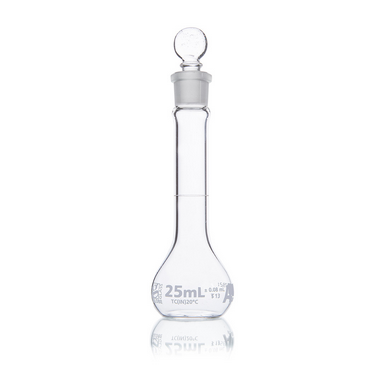 Flask, Volumetric, Wide Mouth, Globe Glass, 25 mL, CLASS A, TO CONTAIN (TC), ASTM E288, 12/CS, Globe Scientific, 8230025