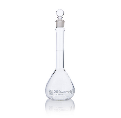 Flask, Volumetric, Wide Mouth, Globe Glass, 200 mL, CLASS A, TO CONTAIN (TC), ASTM E288, 12/CS, Globe Scientific, 8230200