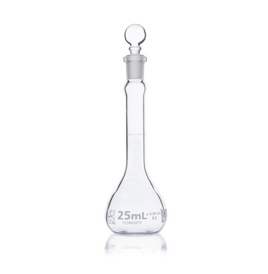 Flask, Volumetric, Globe Glass, 25 mL, Class B, To Contain (TC), ASTM E288, 12/CS, Globe Scientific, 8250025