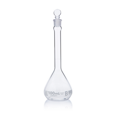 Flask, Volumetric, Globe Glass, 100 mL, Class B, To Contain (TC), ASTM E288, 12/CS, Globe Scientific, 8250100