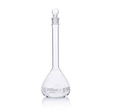 Flask, Volumetric, Globe Glass, 200 mL, Class B, To Contain (TC), ASTM E288, 12/CS, Globe Scientific, 8250200