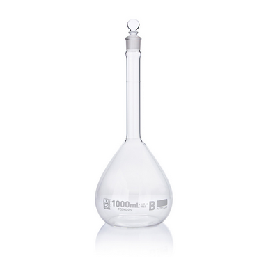 Flask, Volumetric, Globe Glass, 1000 mL, Class B, To Contain (TC), ASTM E288, 6/CS, Globe Scientific, 8251000