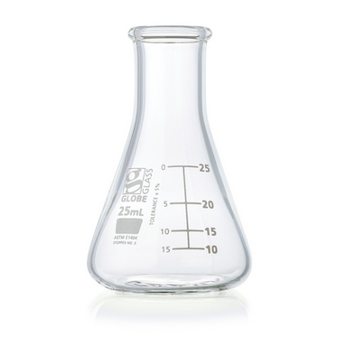 Flask, Erlenmeyer, Globe Glass, 25 mL, Narrow Mouth, Dual Graduations, ASTM E1404, 48/CS, Globe Scientific, 8400025