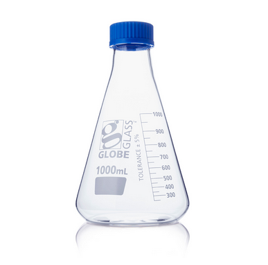 Flask, Erlenmeyer, Globe Glass, 1000 mL, Screw Cap, ASTM E1404, 4/PK, Globe Scientific, 8421000
