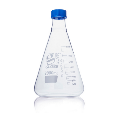 Flask, Erlenmeyer, Globe Glass, 2000 mL, Screw Cap, ASTM E1404, 2/CS, Globe Scientific, 8422000