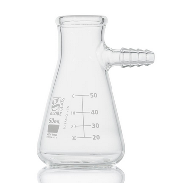 Flask, Filter, Globe Glass, 50 mL, Dual Graduations, ASTM E1406, 18/CS, Globe Scientific, 8450050