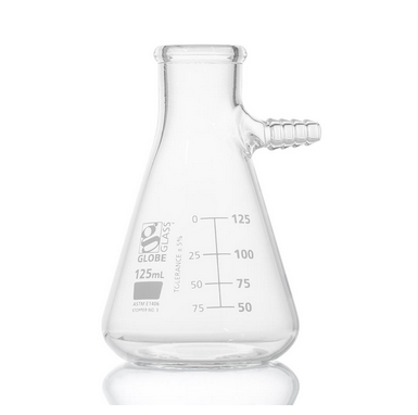 Flask, Filter, Globe Glass, 125 mL, Dual Graduations, ASTM E1406, 18/CS, Globe Scientific, 8450125