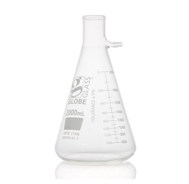 Flask, Filter, Globe Glass, 2000 mL, Dual Graduations, ASTM E1406, EA, Globe Scientific, 8452000