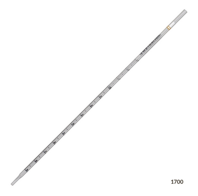 Pipette, Serological, 1 mL, Polystyrene (PS), Standard Tip, 275 mm, STERILE, Yellow Band, Individually Wrapped, 1500/CS (in 500/Dispenser Box), Globe Scientific, 1700