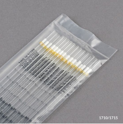 Pipette, Serological, 1 mL, Polystyrene (PS), Standard Tip, 275 mm, STERILE, Yellow Band, 1000/CS (in 40 PKs of 25), Globe Scientific, 1710