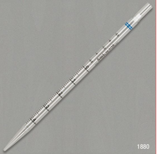 Pipette, Serological, 5 mL, Polystyrene (PS), Short Style, 230 mm, STERILE, Blue, Individually Wrapped, 250 CS, Globe Scientific, 1880