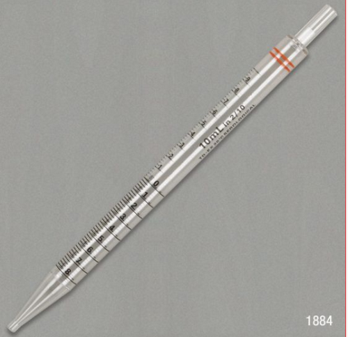 Pipette, Serological, 10 mL, Polystyrene (PS), Short Style, 230 mm, STERILE, Orange, Individually Wrapped, 200/CS, Globe Scientific, 1884