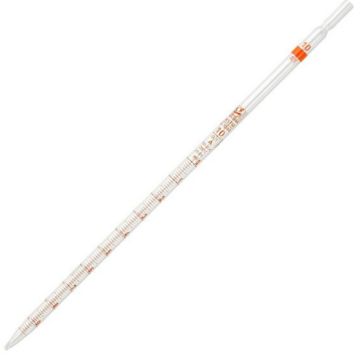 Pipette, Serological, Glass, Reusable, 10 mL, Class A, To Deliver (TD), 0.1 mL Graduations, Orange Band, 12/CS (in 2 Boxes of 6), Globe Scientific, 8500010