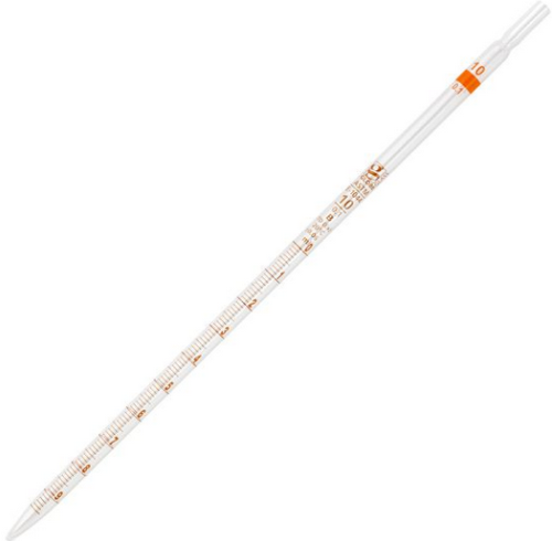 Pipette, Serological, Glass, Reusable, 10 mL, Class B, To Deliver (TD), 0.1 mL Graduations, Orange Band, ASTM E1044, 12/CS (in 2 Boxes of 6), Globe Scientific, 8510010