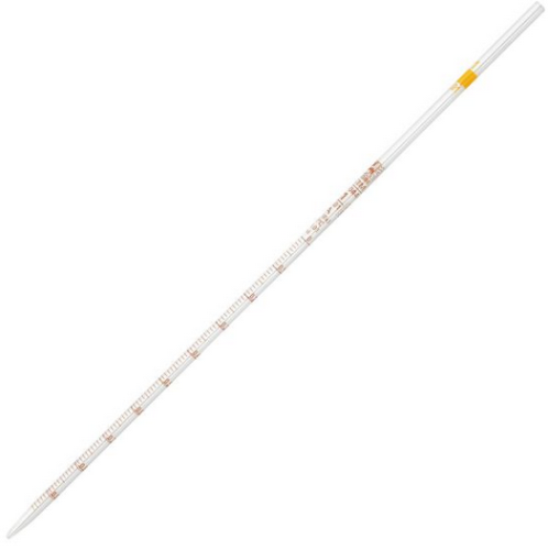 Pipette, Serological, Glass, Reusable, 1 mL, Class A, To Deliver (TD), 0.01 mL Graduations, Yellow Band, 12/CS (in 2 Boxes of 6), Globe Scientific, 8500001A
