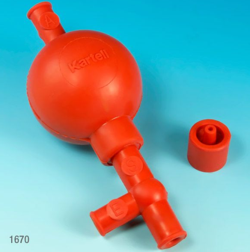 Pipette Filler, Synthetic Rubber, with Adapter, Red, 60/CS, Globe Scientific, 1670