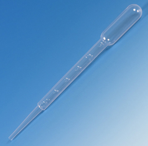 Transfer Pipet, 7.5 mL, Large Bulb, Graduated to 3 mL, 148 mm, 5000/CS (10 Dispenser PKs of 500), Globe Scientific, 135010