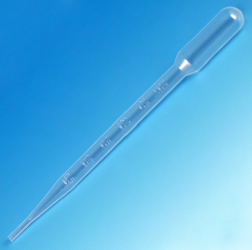 Transfer Pipet, 7.0 mL, Large Bulb, Graduated to 3 mL, 155 mm, STERILE, Individually Wrapped, Cellophane Wrap, 100/PK, Globe Scientific, 135038-100