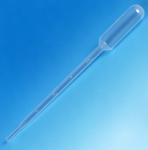 Transfer Pipet, 5.0 mL, Large Bulb, Graduated to 1 mL, 145 mm, 500/Dispenser PK, Globe Scientific, 137030-500
