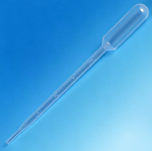 Transfer Pipet, 5.0 mL, Large Bulb, Graduated to 1 mL, 145 mm, STERILE, Cellophane Wrap, 100/PK (5 Bags of 20), Globe Scientific, 137238-100