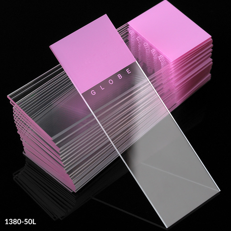 Microscope Slides, Diamond White Glass, 25 x 75 mm, 90 Degree Ground Edges, LILAC Frosted, 1440/CS (20 PKs of 72), Globe Scientific, 1380-50L
