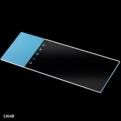 Microscope Slides, Glass, 25 x 75 mm, 90 Degree Ground Edges, Blue Frosted, 1440/CS (20 PKs of 72), Globe Scientific, 1304B