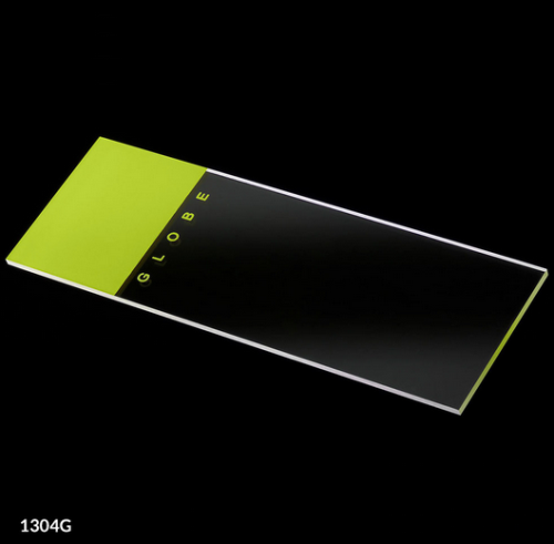 Microscope Slides, Glass, 25 x 75 mm, 90 Degree Ground Edges, Green Frosted, 1440/CS (20 PKs of 72), Globe Scientific, 1304G