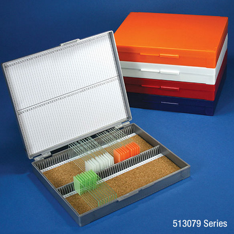 Slide Box for 100 Slides, ABS Plastic, Cork Lined, Blue, 60/CS, Globe Scientific, 513079B