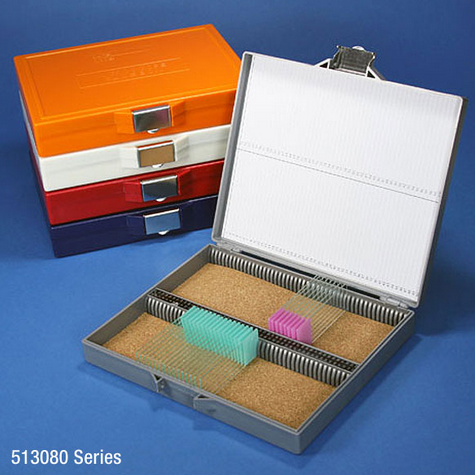 Slide Box for 100 Slides, ABS Plastic, Cork Lined, Stainless Steel Lock, Gray, 50/CS, Globe Scientific, 513080A