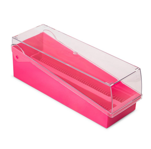 Slide Storage Box with Hinged Lid and Removable Draining Tray, 100-Place for up to 200 Slides, ABS, Pink, EA, Globe Scientific, 513250P-1