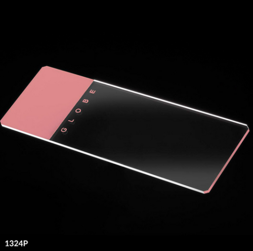 Microscope Slides, Glass, 25 x 75 mm, 90 Degree Ground Edges with Safety Corners, Pink Frosted, 1440/CS (20 PKs of 72), Globe Scientific, 1324P