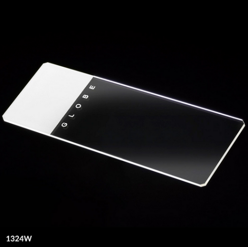 Microscope Slides, Glass, 25 x 75 mm, 90 Degree Ground Edges with Safety Corners, White Frosted, 1440/CS (20 PKs of 72), Globe Scientific, 1324W