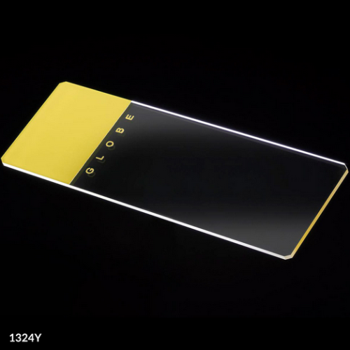 Microscope Slides, Glass, 25 x 75 mm, 90 Degree Ground Edges with Safety Corners, Yellow Frosted, 1440/CS (20 PKs of 72), Globe Scientific, 1324Y