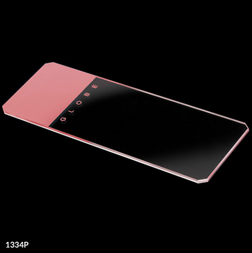 Microscope Slides, Glass, 25 x 75 mm, 45 Degree Beveled Edges, Clipped Corners, Pink Frosted, 1440/CS (20 PKs of 72), Globe Scientific, 1334P