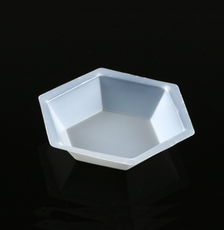 Weighing Boat, Plastic, Hexagonal, Antistatic, PS, White, Medium, 50 mL, 8000/CS (16 Bags of 500), Globe Scientific, 3616
