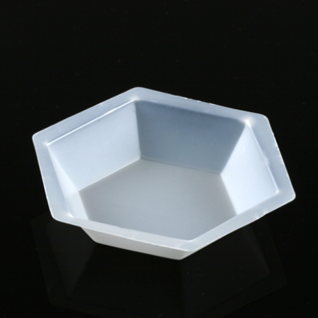 Weighing Boat, Plastic, Hexagonal, Antistatic, PS, White, Large, 200 mL, 4000/CS (8 Bags of 500), Globe Scientific, 3617