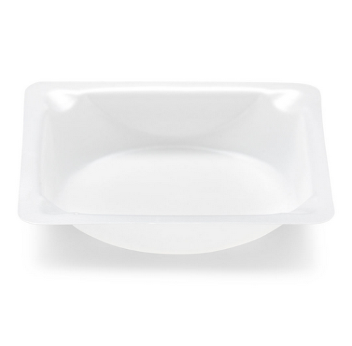 Weighing Boat, Plastic, Square with Round Bottom, Small Easy Pour Spout, Antistatic, 41 x 41 x 8 mm, PS, White, 7 mL, 12000/CS (24 Bags of 500), Globe Scientific, 3620