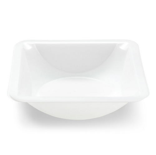 Weighing Boat, Plastic, Square with Round Bottom, Small Easy Pour Spout, Antistatic, 89 x 89 x 25 mm, PS, White, 100 mL, 6000/CS (12 Bags of 500), Globe Scientific, 3621