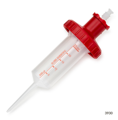Diamond RV-Pette PRO Dispenser Tip for Repeat Volume Pipettors, 25 mL (1 Red Adapter Included), 750/CS, Globe Scientific, 3930