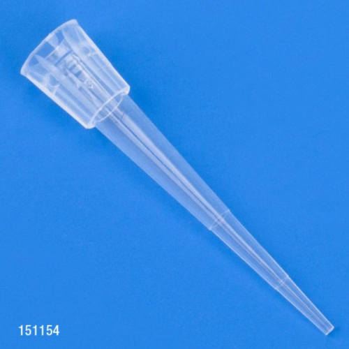 Pipette Tip, 0.1 - 10 microliter, Certified, Universal, Natural, 31 mm, Pipetman Style, 40000/CS (40 Stand-Up Resealable Bags of 1000), Globe Scientific, 151154