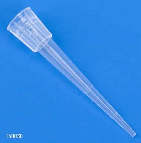 Pipette Tip, 0.1 - 10 microliter, Certified, Universal, Low Retention, Graduated, 31 mm, Natural, STERILE, 9600/CS (10 Boxes of 10 Refill Plates of 96), Globe Scientific, 150030RFS
