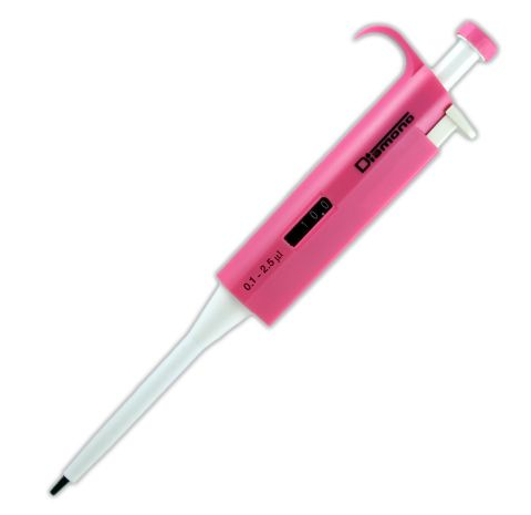 Pipette, Diamond, Adjustable Volume, 0.1 - 2.5 microliter, Pink, Globe Scientific, 3301-1