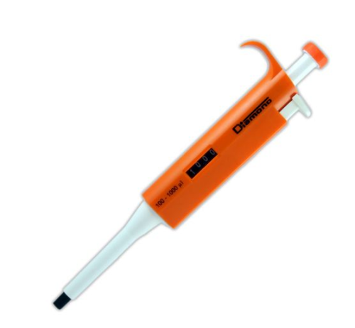 Pipette, Diamond, Adjustable Volume, 100 - 1000 microliter, Orange, Globe Scientific, 3301-1000