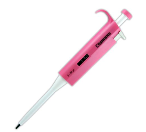 Pipette, Diamond, Adjustable Volume, 2 - 20 microliter, Pink, Globe Scientific, 3301-20